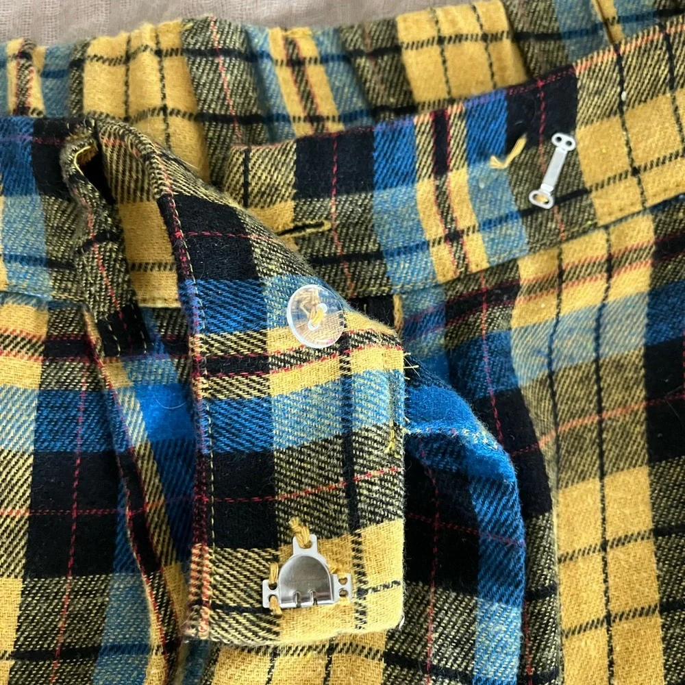 Dressed in LALA Yellow and Blue Flannel Plaid Wide Leg Pants - Picture 4 of 4